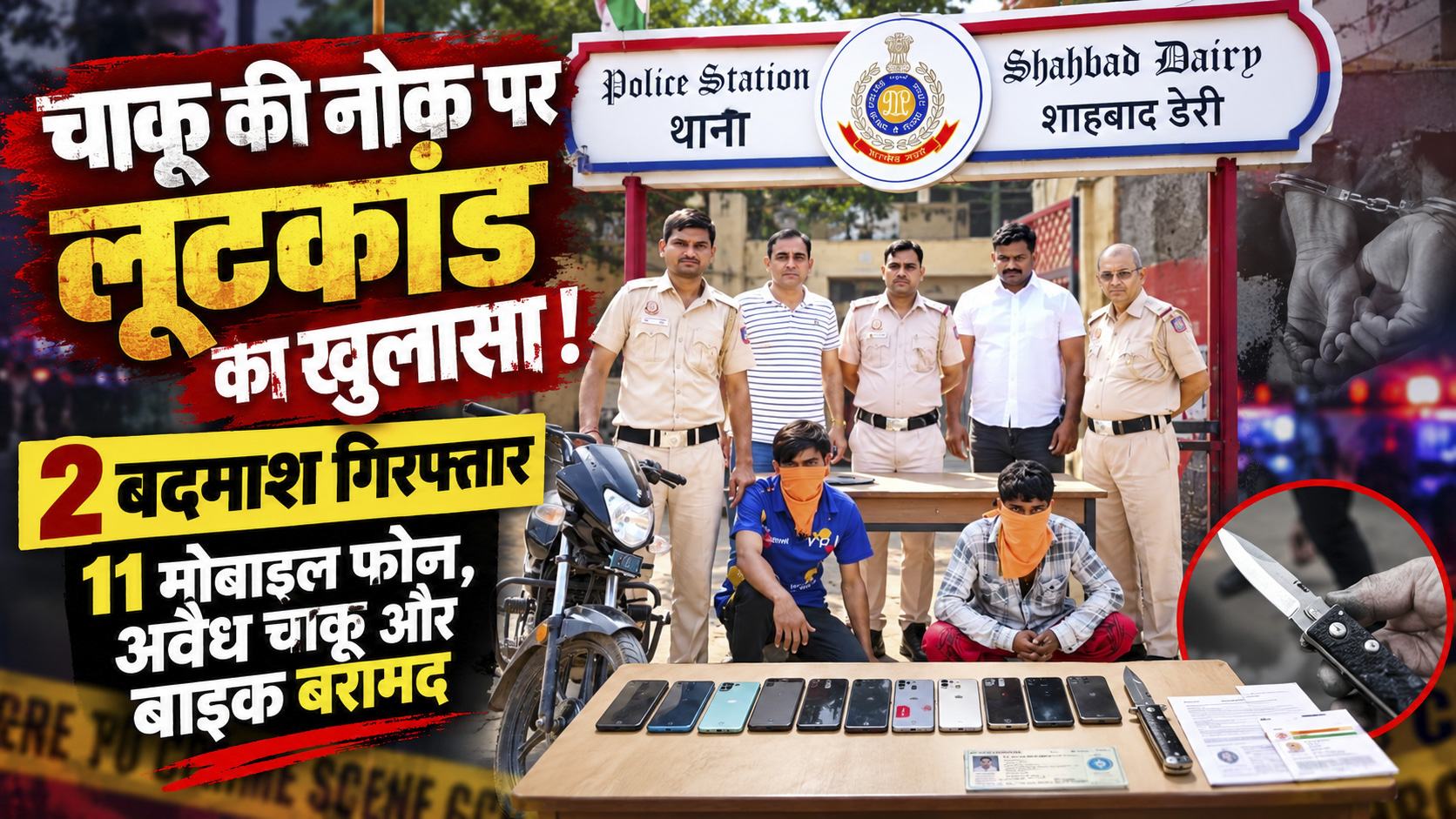 शाहबाद डेयरी पुलिस ने लूटकांड का किया खुलासा, दो आरोपी गिरफ्तार; 11 मोबाइल फोन और अवैध चाकू बरामद